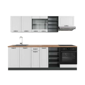 Küchenzeile R-Line Weiß Landhaus/Anthrazit 240 cm , AP Eiche Vicco