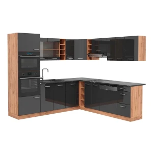 Kuchnia narożna R-Line Antracyt połysk/Dąb goldkraft 247 x 237 cm, BP Antracyt Vicco