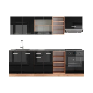 Konyhabútor R-Line Fényes fekete/arany tölgy 240 cm , MP Antracit Vicco