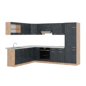 Sarokkonyha R-Line Fekete beton/Arany Power tölgy 287 x 227 cm MP Márvány Vicco