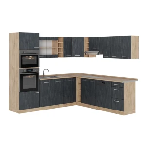 Cozinha de canto R-Line Concreto preto/Carvalho dourado 247 x 237 cm Carvalho AP Vicco