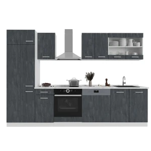 Kitchenette R-Line Concreto preto/branco 300 cm sem bancada Vicco