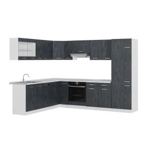Kulmakeittiö R-Line Musta betoni/Valkoinen 287 x 227 cm ilman työtasoa Vicco