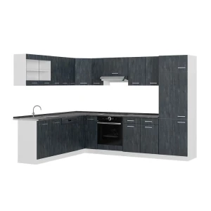 Eckküche R-Line Schwarz Beton/Weiß 287 x 227 cm AP Anthrazit Vicco