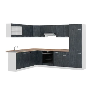 Cozinha de canto R-Line Concreto preto/Branco 287 x 227 cm Carvalho AP Vicco