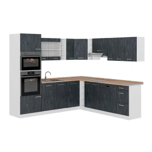 Sarokkonyha R-Line Fekete beton/Fehér 247 x 237 cm MP Tölgy Vicco