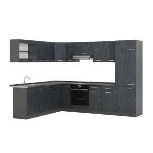Eckküche R-Line Schwarz Beton/Anthrazit 287 x 227 cm AP Anthrazit Vicco