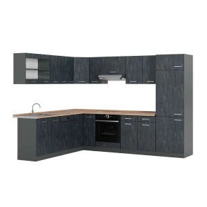 Cozinha de canto R-Line Concreto preto/antracite 287 x 227 cm Carvalho AP Vicco