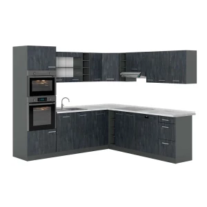 Sarokkonyha R-Line Fekete beton/Antracit 247 x 237 cm MP Márvány Vicco