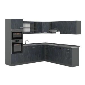 Eckküche R-Line Schwarz Beton/Anthrazit 247 x 237 cm AP Anthrazit Vicco