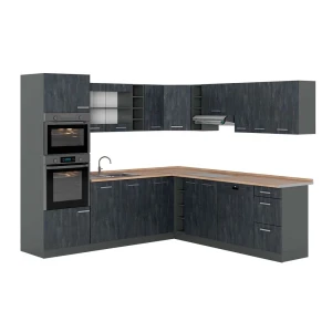 Kuchnia narożna R-Line Czarny beton/Antracyt 247 x 237 cm BP Dąb Vicco
