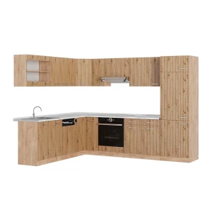 Eckküche R-Line Artisan-Eiche/Goldkraft Eiche 287 x 227 cm, AP Marmor Vicco