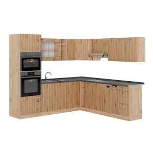 Eckküche R-Line Artisan-Eiche/Goldkraft Eiche 247 x 237 cm, AP Anthrazit Vicco