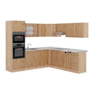 Kuchnia narożna R-Line Dąb artisan/Dąb goldkraft 247 x 237 cm, BP Marmur Vicco