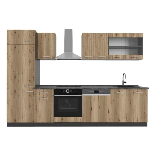 Küchenzeile R-Line Artisan Eiche/Anthrazit 300 cm ohne Arbeitsplatte Vicco