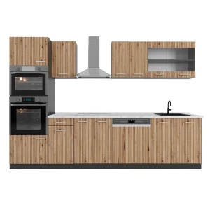 Aneks kuchenny R-Line Artisan dąb/antracyt 300 cm z wysoką szafką, BR Marmur Vicco