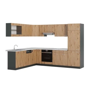 Eckküche R-Line Artisan-Eiche/Anthrazit 287 x 227 cm, AP Marmor Vicco