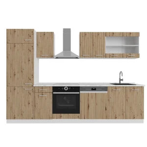 Küchenzeile R-Line Artisan Eiche/Weiß 300 cm ohne Arbeitsplatte Vicco
