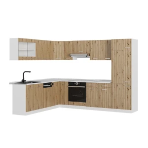 Eckküche R-Line Artisan-Eiche/Weiß 287 x 227 cm ohne Arbeitsplatte Vicco