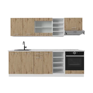 Küchenzeile R-Line Artisan Eiche/Weiß 240 cm , AP Marmor Vicco