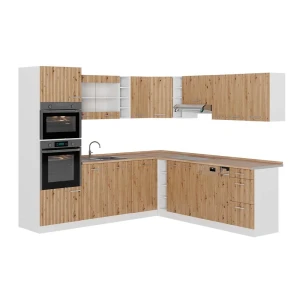 Eckküche R-Line Artisan-Eiche/Weiß 247 x 237 cm, AP Eiche Vicco