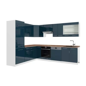 Cozinha de canto Fame-Line Azul escuro alto brilho/Branco 287 x 227 cm, AP Carvalho Vicco