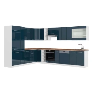 Cozinha de canto Fame-Line Azul escuro alto brilho/Branco 347 x 257 cm, AP Carvalho Vicco
