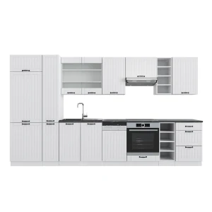 Küchenzeile Fame-Line Weiß Landhaus/Weiß 355 cm , AP Anthrazit Vicco