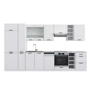 Küchenzeile Fame-Line Weiß Landhaus/Weiß 355 cm , AP Marmor Vicco