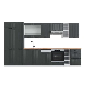 Küchenzeile Fame-Line Anthrazit Landhaus/Weiß 355 cm , AP Eiche Vicco