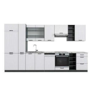 Küchenzeile Fame-Line Weiß Landhaus/Anthrazit 355 cm , AP Marmor Vicco