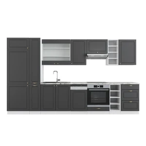 Küchenzeile Fame-Line Anthrazit-Gold/Weiß 355 cm , AP Marmor Vicco