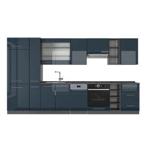 Kitchenette Fame-Line Azul escuro alto brilho/antracite 355 cm , AP Antracite Vicco