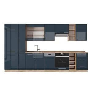 Kitchenette Fame-Line Azul escuro alto brilho/carvalho Goldkraft 355 cm , AP Carvalho Vicco
