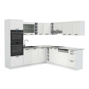 Eckküche R-Line Weiß Landhaus/Weiß 247 x 237 cm, AP Marmor Vicco