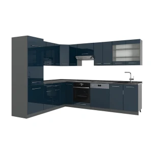Cozinha de canto Fame-Line Azul escuro alto brilho/antracite 287 x 227 cm, AP Antracite Vicco