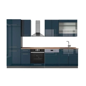 Kitchenette Fame-Line Azul escuro alto brilho/antracite 300 cm , AP Carvalho Vicco