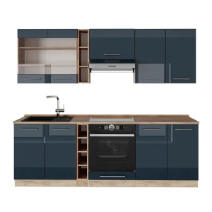 Kitchenette Fame-Line Azul escuro alto brilho/carvalho Goldkraft 235 cm , AP Carvalho Vicco