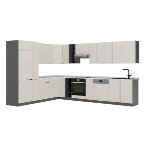 Eckküche Fame-Line GrauBeige/Anthrazit 347 x 257 cm ohne Arbeitsplatte Vicco