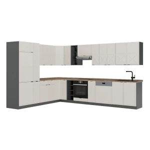 Eckküche Fame-Line GrauBeige/Anthrazit 347 x 257 cm, AP Eiche Vicco