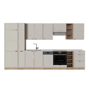 Küchenzeile Fame-Line GrauBeige/Goldkraft Eiche 355 cm , AP Marmor Vicco