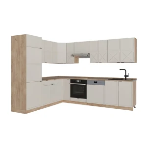 Eckküche Fame-Line GrauBeige/Goldkraft Eiche 287 x 227 cm, AP Eiche Vicco