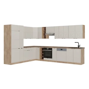 Eckküche Fame-Line GrauBeige/Goldkraft Eiche 347 x 257 cm, AP Eiche Vicco