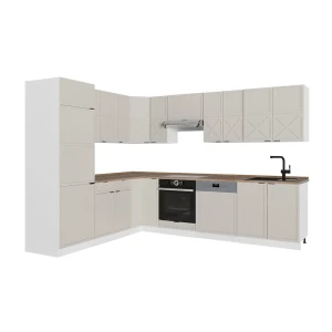 Eckküche Fame-Line GrauBeige/Weiß 287 x 227 cm, AP Eiche Vicco