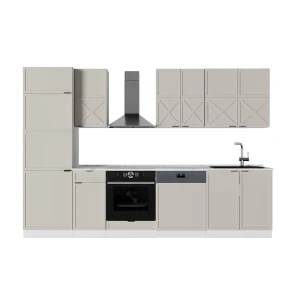 Küchenzeile Fame-Line GrauBeige/Weiß 300 cm , AP Marmor Vicco