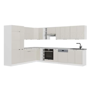 Eckküche Fame-Line GrauBeige/Weiß 347 x 257 cm ohne Arbeitsplatte Vicco