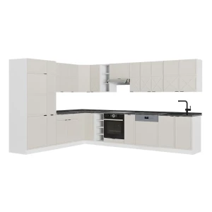 Cucina angolare completa Fame-Line GrigioBeige/Bianco 347 x 257 cm, PL Antracite Vicco