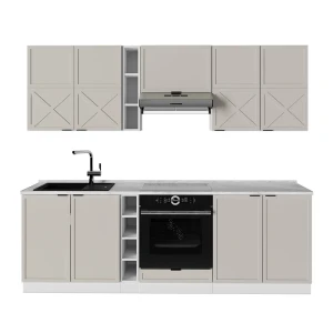 Küchenzeile Fame-Line GrauBeige/Weiß 235 cm , AP Marmor Vicco