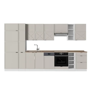 Küchenzeile Fame-Line GrauBeige/Weiß 355 cm , AP Eiche Vicco