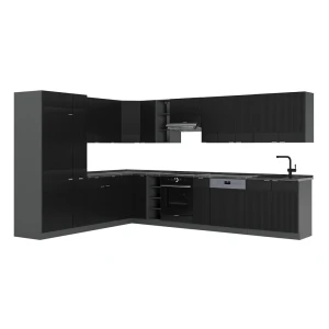 Eckküche Fame-Line Schwarz gestreift/Anthrazit 347 x 257 cm, AP Anthrazit Vicco